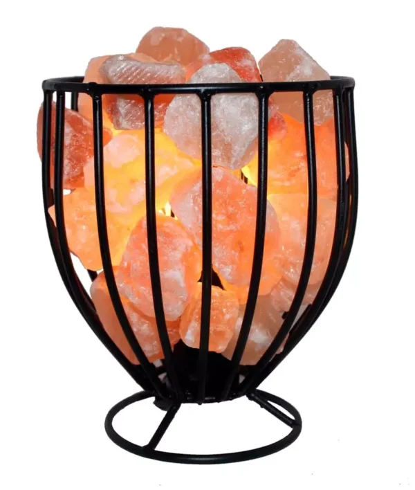 Unique Himalayan Salt Lamp with Custom Iron Basket & Chunks