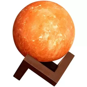 Himalayan Full Moon Pink Salt Lamp: Wooden Base Included