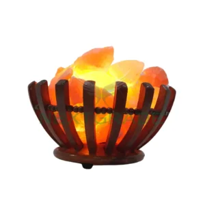 Customized Bowl Himalayan Salt Lamp in Wooden Basket