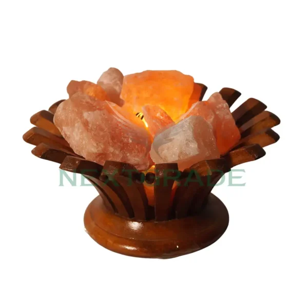 Himalayan Salt Lamp Flower Shape Wooden Basket with Chunks