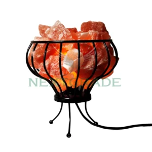 Himalayan Metal Frame Basket Rock Salt Lamp with Salt Chunks