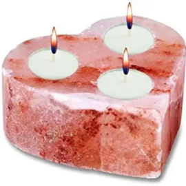 Himalayan Salt 3 Holes Tea Light Candle Holder - Heart Shape