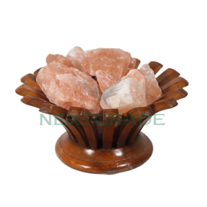 Himalayan Salt Lamp Flower Shape Wooden Basket Salt Chunks