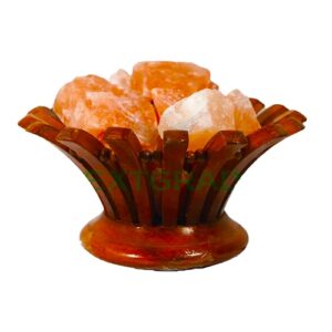 Himalayan Salt Lamp in Flower Shape Wooden Basket Design