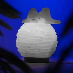 White Himalayan Salt Lamp with Birds – Natural Decor Piece