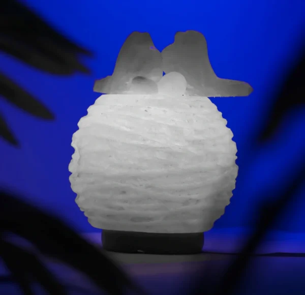 White Himalayan Salt Lamp with Birds – Natural Decor Piece